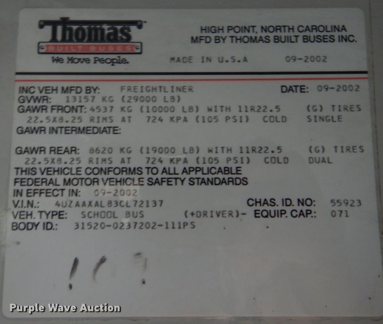 image for item DH8124 2003 Freightliner  Thomas Built school bus