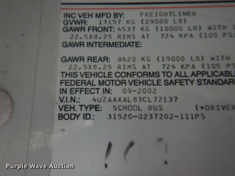 image for item DH8124 2003 Freightliner  Thomas Built school bus