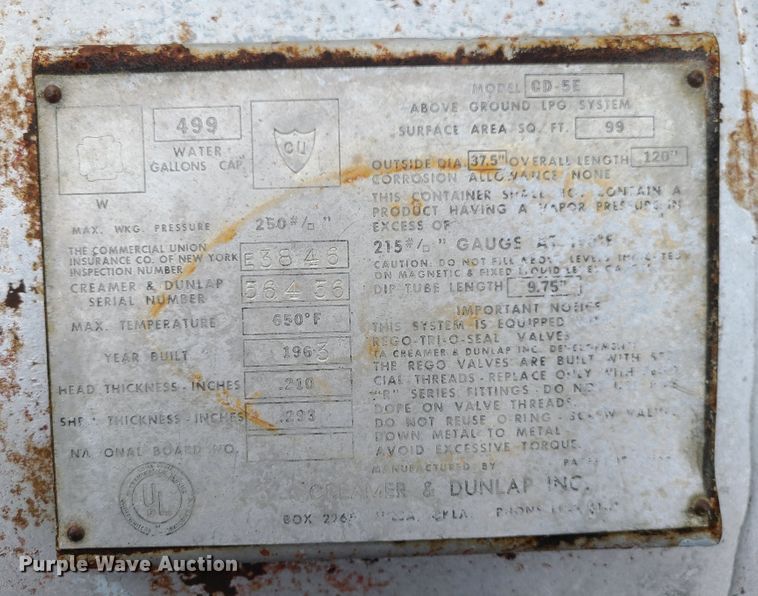 image for item DJ1597 Creamer and Dunlap Inc.  propane tank