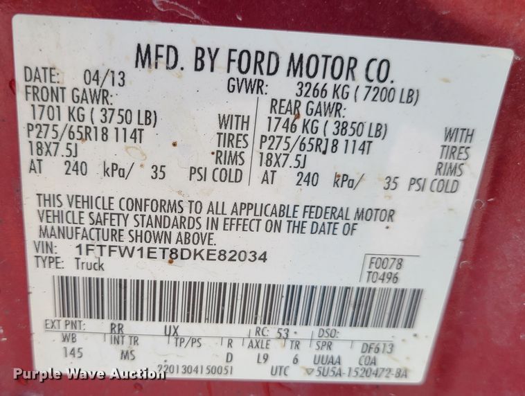 image for item DJ1614 2013 Ford F150  SuperCrew flatbed pickup truck