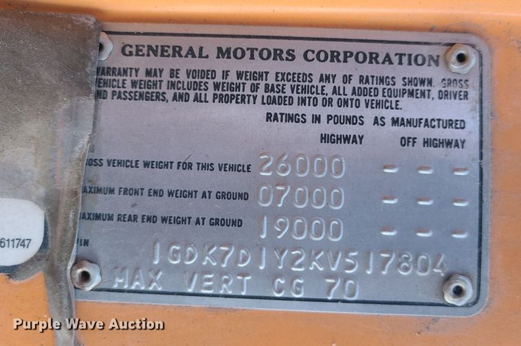 image for item DJ1625 1989 GMC C7000  flatbed truck