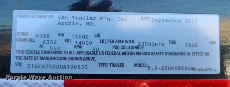 image for item DJ1638 2013 C&C  equipment trailer