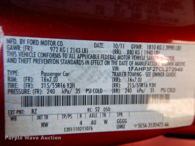 image for item DJ3756 2012 Ford Focus SE