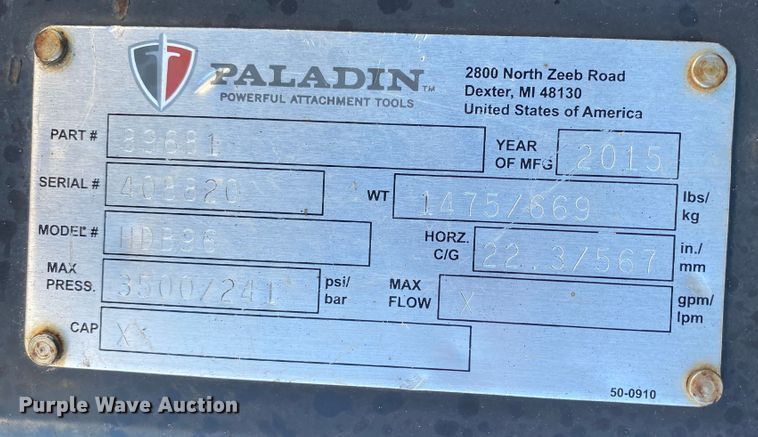 image for item DN6600 2015 Paladin HDB96  skid steer dozer blade