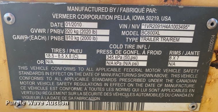 image for item DN6601 2010 Vermeer BC600XL  wood chipper