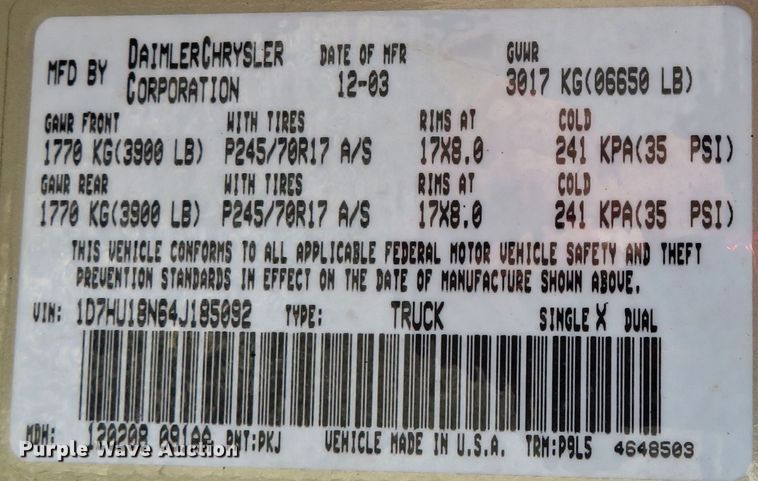 image for item FP9482 2004 Dodge Ram 1500  Quad Cab pickup truck