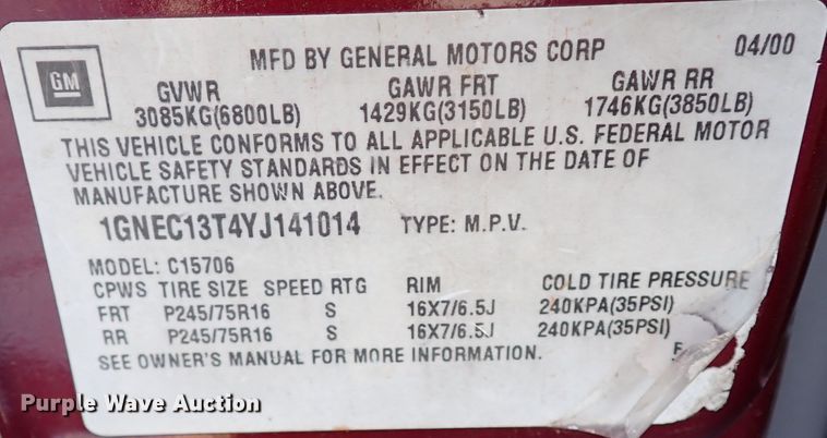 image for item IC9509 2000 Chevrolet Tahoe  SUV
