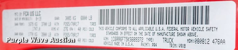 image for item IC9681 2019 Dodge Ram 1500  Quad Cab pickup truck