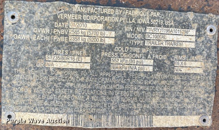 image for item ID9576 2010 Vermeer BC1000XL  wood chipper