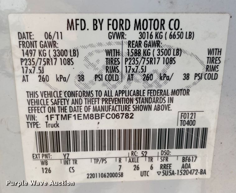 image for item ID9577 2011 Ford F150  pickup truck