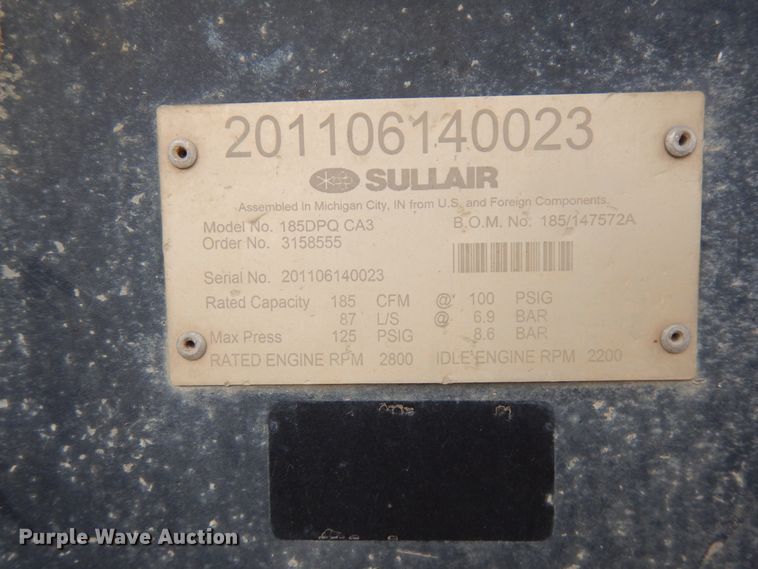image for item IO9544 Sullair 185DPQ CA3  air compressor