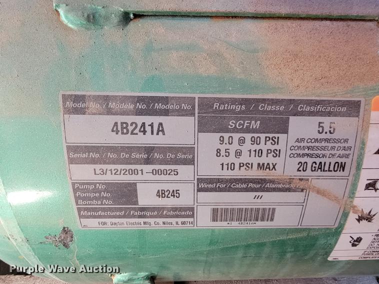 image for item JE9267 2001 Speedaire 4B241A  air compressor