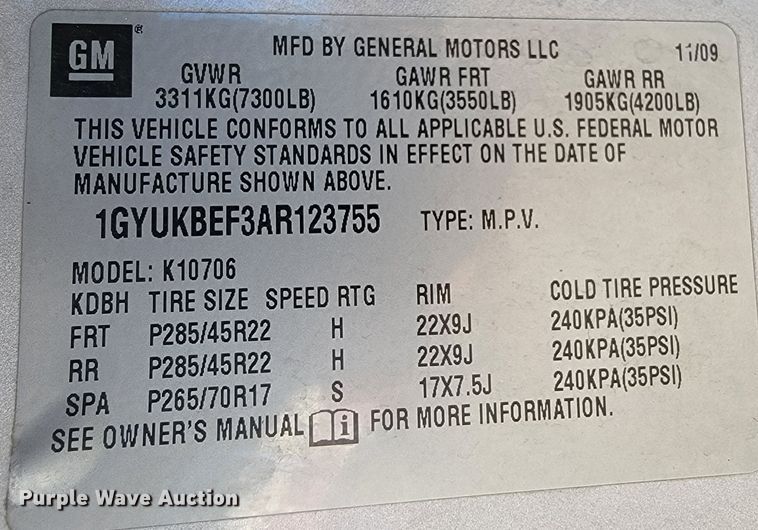 image for item JE9288 2010 Cadillac Escalade  SUV
