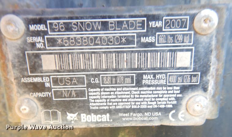 image for item KA9668 Bobcat 8'W skid steer snow plow