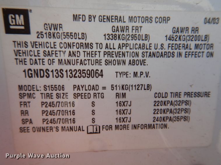 image for item KH9110 2003 Chevrolet TrailBlazer LS  SUV