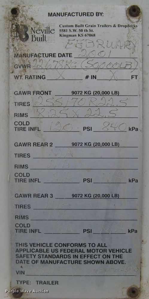 image for item DG5325 2001 Neville  livestock trailer