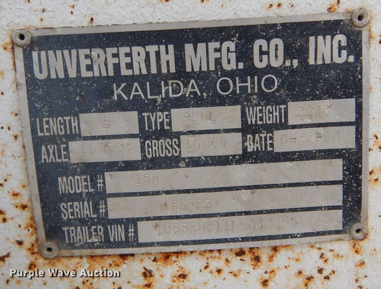 image for item DK3381 1990 Unverferth 150  seed tender trailer