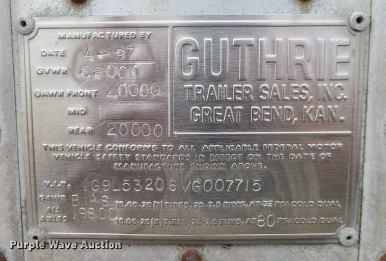image for item GB9117 1997 Guthrie  livestock trailer