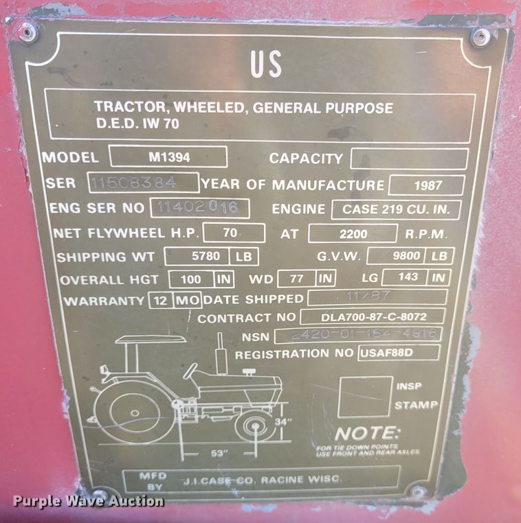 image for item IV9664 1987 Case IH 1394  tractor