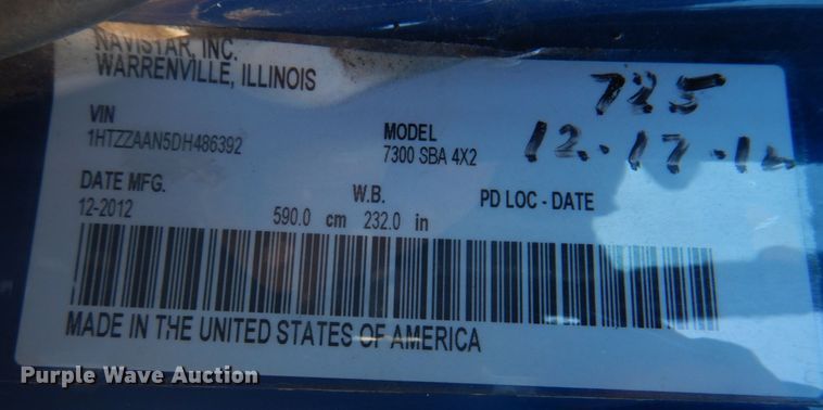 image for item DH8087 2013 International WorkStar 7300  box truck