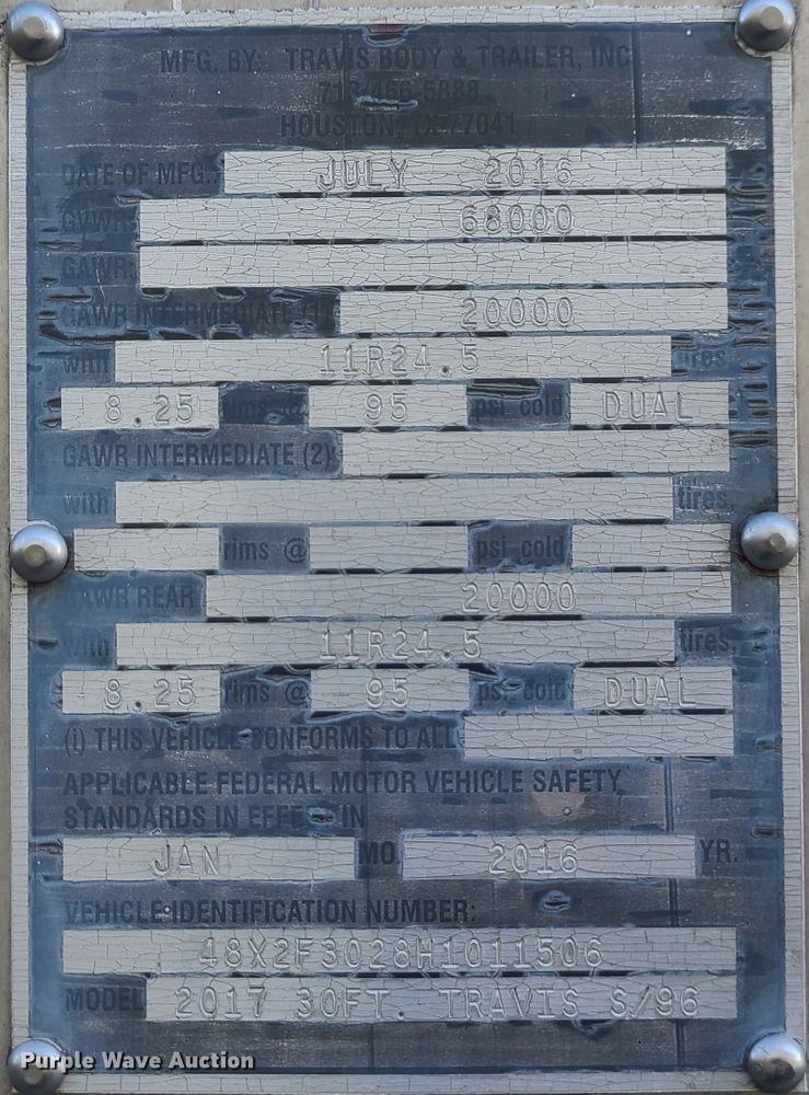 image for item DJ1605 2017 Travis  end dump trailer