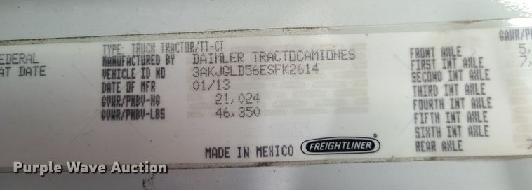 image for item DJ1677 2014 Freightliner Cascadia 125  semi truck