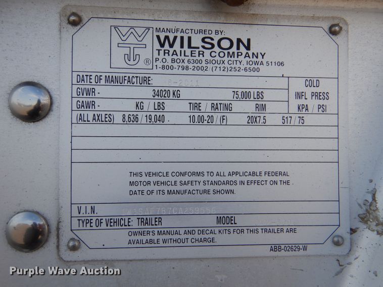 image for item DK7244 2012 Wilson DWH-500C  grain trailer