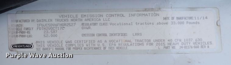 image for item DN2417 2015 Freightliner M2 112  semi truck