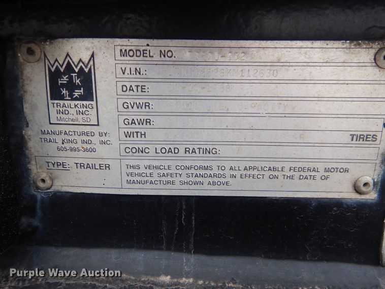 image for item DN5341 1989 Trail King TS100HG-572  lowboy equipment trailer