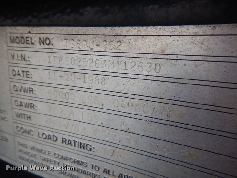 image for item DN5341 1989 Trail King TS100HG-572  lowboy equipment trailer