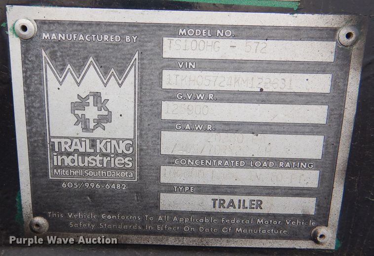 image for item DN5341 1989 Trail King TS100HG-572  lowboy equipment trailer