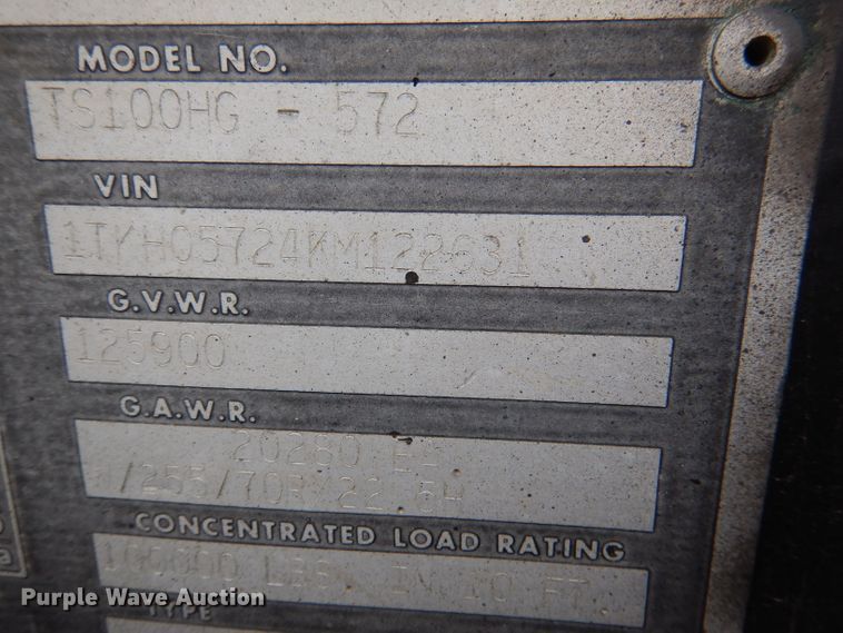 image for item DN5341 1989 Trail King TS100HG-572  lowboy equipment trailer