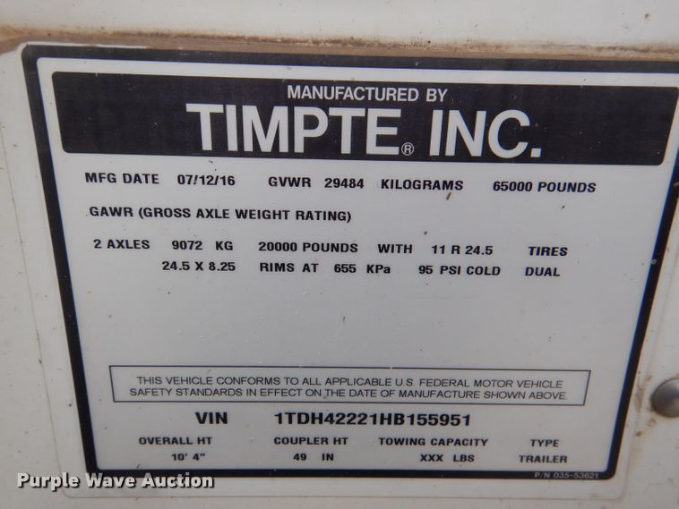 image for item DN5398 2017 Timpte  grain trailer