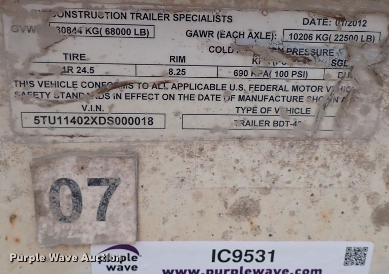 image for item IC9531 2013 CTS BDT-40  bottom dump trailer