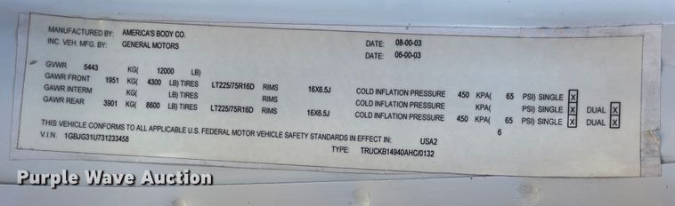 image for item ID9559 2003 Chevrolet Express 3500  sewer inspection truck