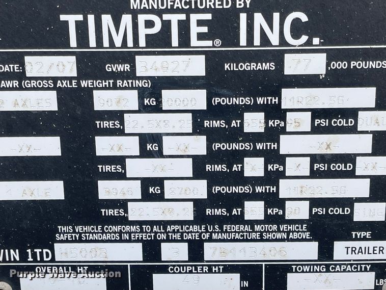image for item IJ9512 2007 Timpte  grain trailer