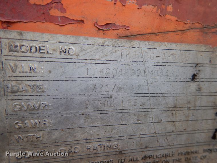 image for item IO9538 2001 Trail King TK80RG-483  equipment trailer