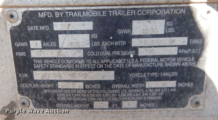 image for item IV9693 1999 Trailmobile  dry van trailer