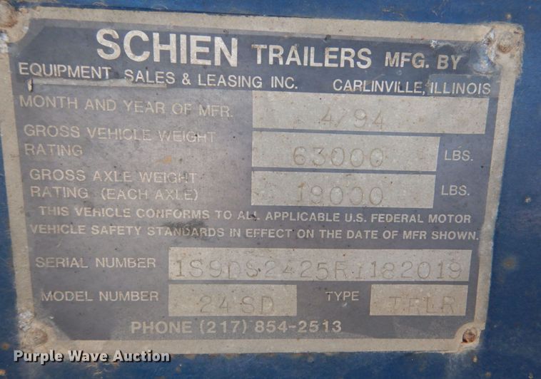 image for item IV9694 1994 Schien 24SD  end dump trailer
