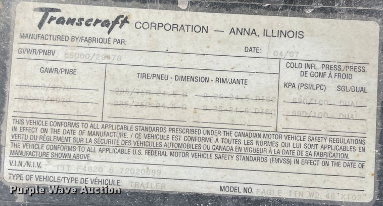 image for item IX9650 2007 Transcraft Eagle  flatbed trailer