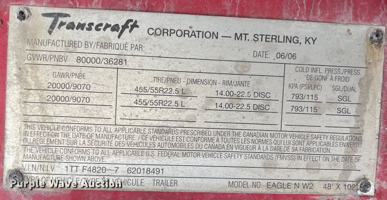 image for item IX9654 2006 Transcraft Eagle  flatbed trailer