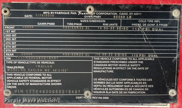 image for item IX9655 2006 Transcraft Eagle  flatbed trailer