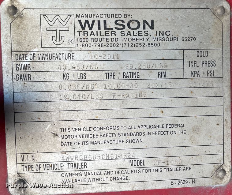 image for item IX9657 2012 Wilson CF-1080  flatbed trailer