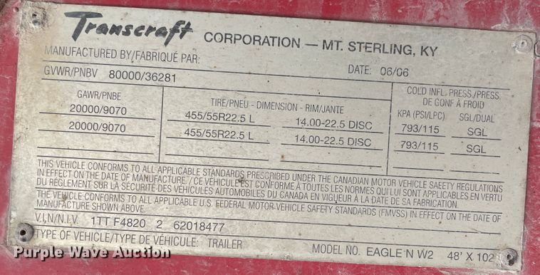 image for item IX9659 2006 Transcraft Eagle  flatbed trailer