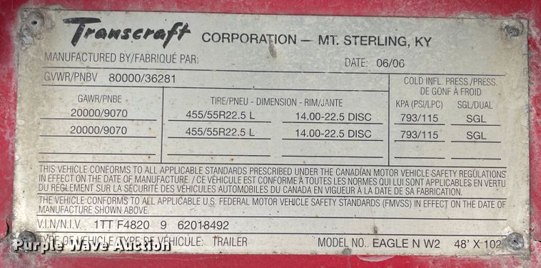 image for item IX9661 2006 Transcraft Eagle  flatbed trailer