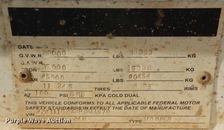 image for item JD9496 2002 CPS SBD-240  bottom dump trailer