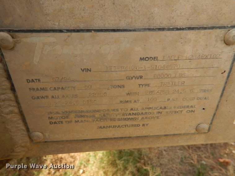 image for item JD9498 1995 Transcraft Eagle W2  flatbed trailer