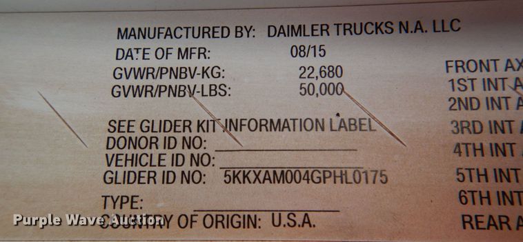 image for item JD9520 2016 Western Star 4900 SA  glider kit semi truck