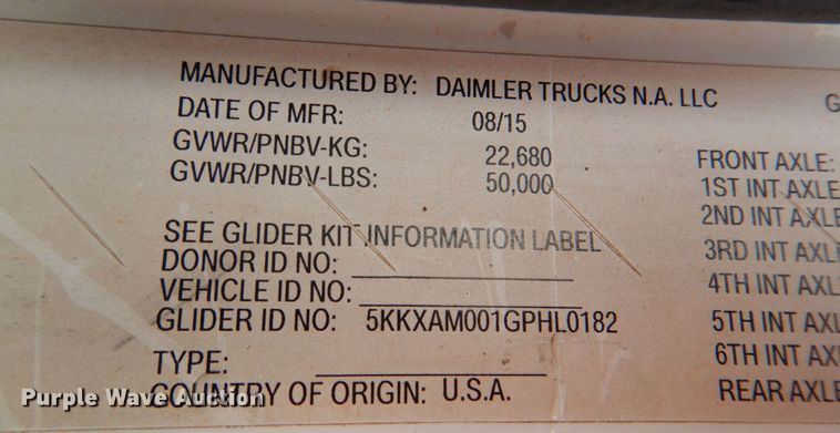 image for item JD9522 2016 Western Star 4900 SA  glider kit semi truck