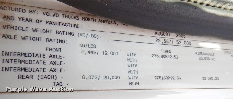 image for item JI9294 2004 Volvo VN  semi truck